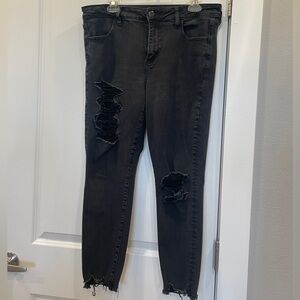 American Eagle Outfitters Black Skinny Jeans with Distressed Details